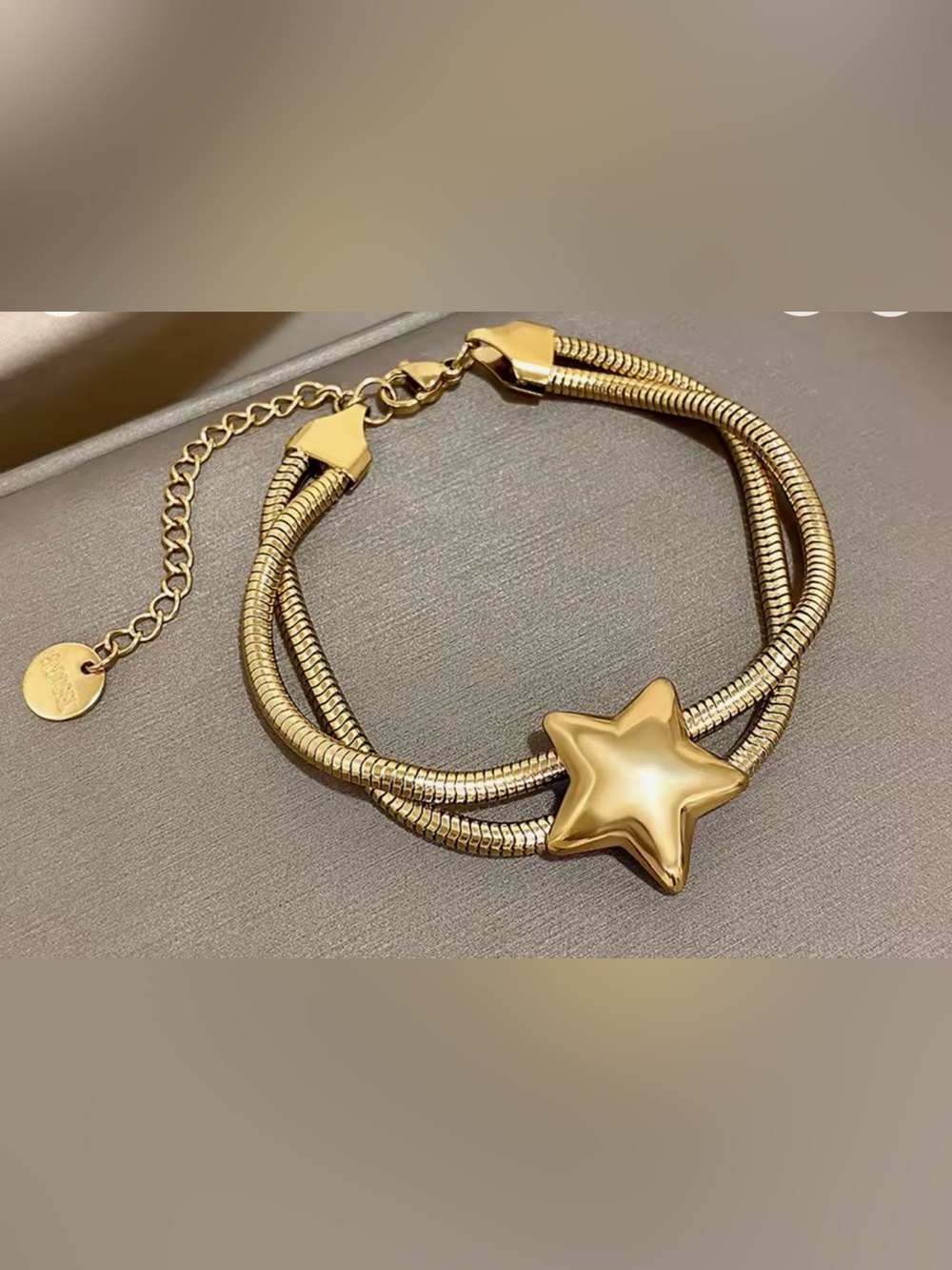 Gold Star Accent Double Snake Chain Bracelet